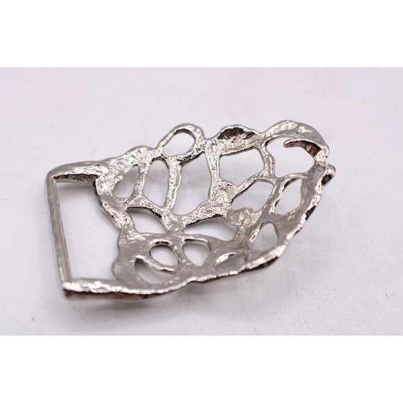 Brutalist Silver Abstract Belt Buckle Polished Metal Finish Rock Like Design Vtg - Picture 2 of 8